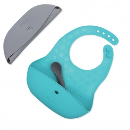 Ολοκληρωμένο Σετ Με Πιάτο-Κουταλάκι-Ποτηράκι & Σαλιάρα Σιλικόνης Poket Aqua-Grey Bbluv B0183-A