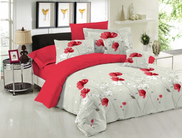 Σετ Σεντόνια Βαμβακερά Υπέρδιπλα 240x270εκ. Le Blanc Anemone Red 7010275-19