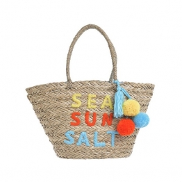 Τσάντα Θαλάσσης Ψάθινη Sea Sun Salt Με Φουντάκια 53x30εκ. ble 5-42-127-0006