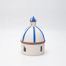 Διακοσμητικό Επιτραπέζιο Σπιτάκι Πορσελάνης Με Led Λευκό-Μπλε 9,7x9,7x14,5εκ. ESTHETI 819-00214