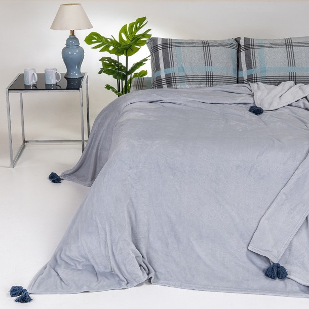 Κουβέρτα Flannel Υπέρδιπλη 220x240εκ. Berlin Light Grey Melinen 20001936