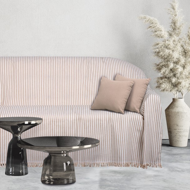 Ριχτάρι Polycotton Ζακάρ Τριθέσιος 180x300εκ. Throws Line 0256 Εκρού-Μπεζ Das Home