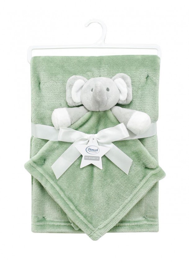 Σετ Κουβέρτα Fleece Αγκαλιάς-Λίκνου 75x100εκ. Με Νάνι-Πανάκι Παρηγοριάς 33x33εκ. Elephant 07 Green Dimcol