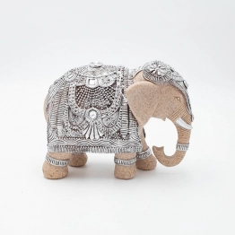 Διακοσμητικός Επιτραπέζιος Ελέφαντας Polyresin-Σιδερένιος Κρεμ-Ασημί 20x10x15,5εκ. ESTHETI 819-00880