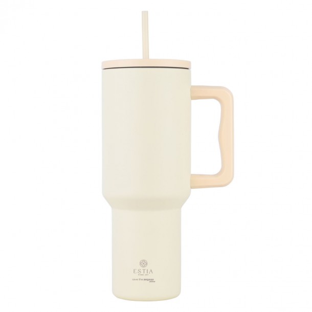 Θερμός Ανοξείδωτος Straw Tumbler XL 14,5x10x26εκ.-1200ml Lily White Save The Aegean Estia 01-32197
