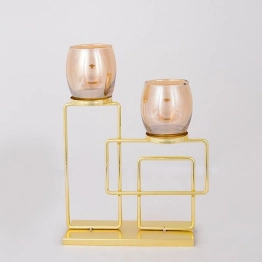 Κηροπήγιο 2 Θέσεων Μεταλλικό-Γυάλινο Χρυσό-Μελί 22.5x7,5x31,5εκ. ESTHETI 752-24025