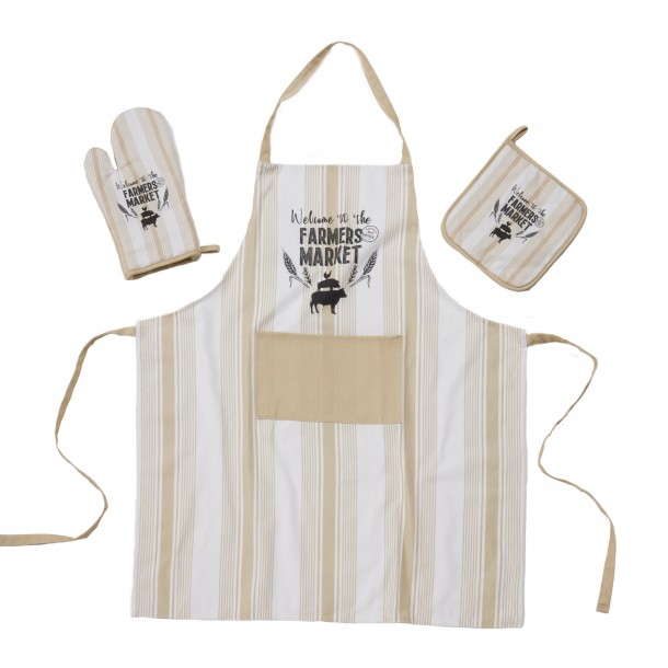 Σετ Κουζίνας 3τμχ Βαμβακερό Kitchen 0864 Ecru Das Home