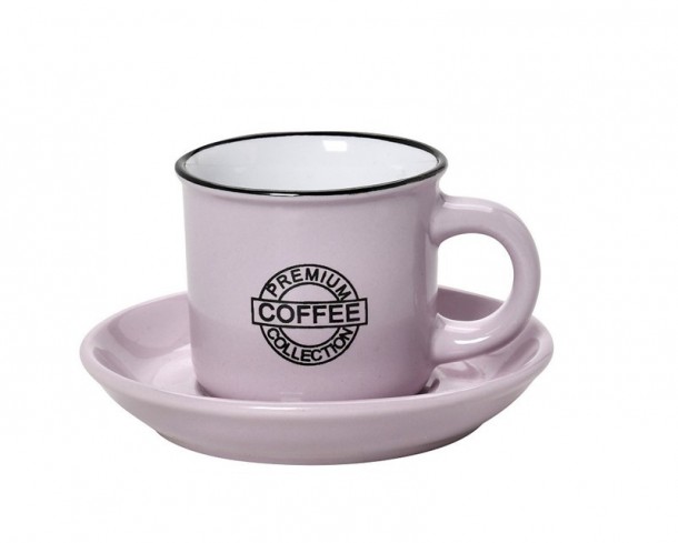 Φλυτζάνι Με Πιατάκι Cappuccino Stoneware 300ml Ροζ Coffee ESPIEL HUN308K6