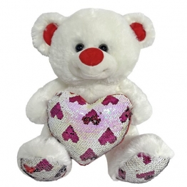 Αρκουδάκι Λούτρινο Λευκό Με Καρδιά & Πούλιες 35εκ. Toy Markt 79-434
