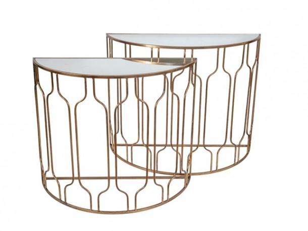 Κονσόλα Σετ 2τμχ Μεταλλική Οβάλ Χρυσή Με Τζάμι Καθρέπτη 100x41x80,5εκ.-90x36x75,5εκ. Zen Collection 25.55.52271