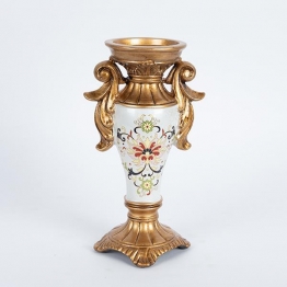 Κηροπήγιο Πορσελάνης-Polyresin Λευκό-Χρυσό 15x9,5x24,5εκ. ESTHETI 752-21017