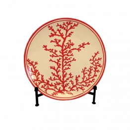 Διακοσμητική Πιατέλα Με Βάση Κεραμική Λευκή-Κοραλί Art Et Lumiere 40x5εκ. 10005