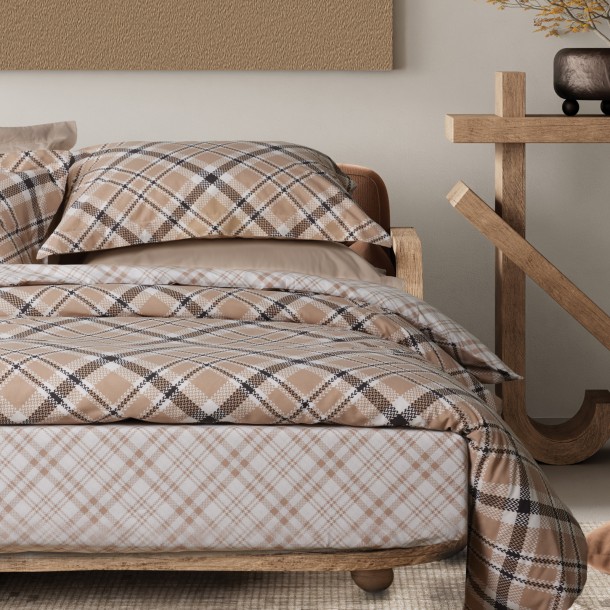 Σετ Παπλωματοθήκη Polycotton Υπέρδιπλη 220x240εκ. Casual 5435 Beige-Black Das Home