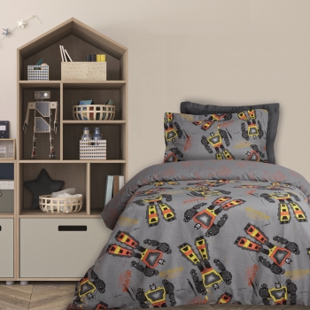 Σετ Παπλωματοθήκη Βαμβακερή Μονή 160x240εκ. Kid Line 4974 Grey Das Kids