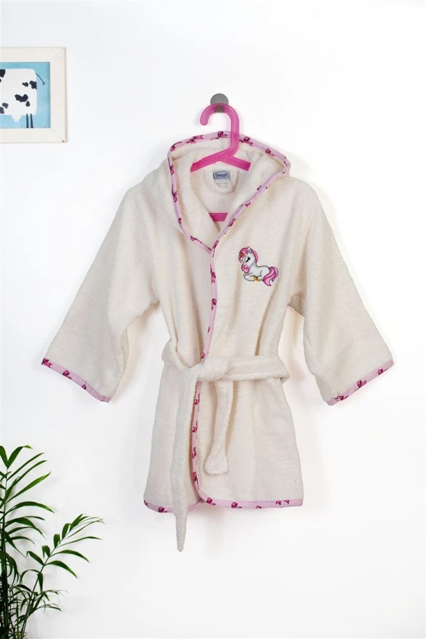 Μπουρνούζι Παιδικό Με Κουκούλα Βαμβακερό Unicorn 189 Ecru-Pink Size 04 DimCol
