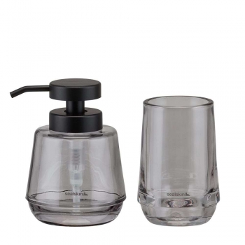 Σετ Ντισπένσερ Με Ποτηροθήκη Γυάλινο 380ml Mood Grey Sealskin 800053