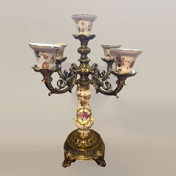 Κηροπήγιο Πορσελάνης-Polyresin Μπεζ-Χρυσό Με Λουλούδια 29x29x38εκ. ESTHETI 819-00085