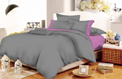 Σετ Σεντόνια Με Φάσα Polycotton Διπλά 200x240εκ. Grey-Lilac Komvos Home 7001105-7