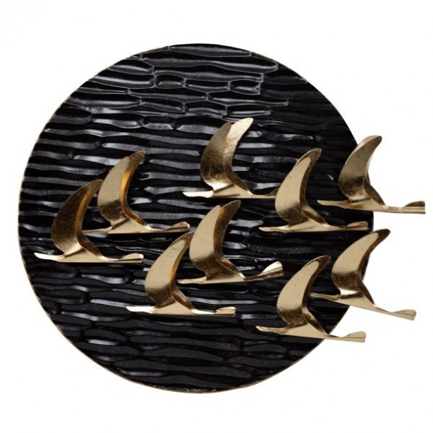 Διακοσμητικό Τοίχου Μεταλλικό Πουλιά Χρυσό-Μαύρο 69x11x59εκ. ESTHETI 812-30016