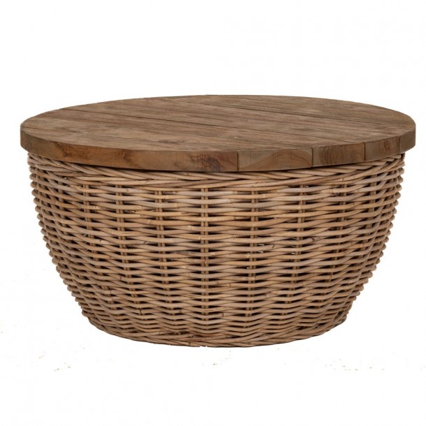 Τραπεζάκι Σαλονιού Στρογγυλό Rattan Καφέ-Γκρι 65x34εκ. iliadis 87891