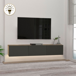 Έπιπλο τηλεόρασης επιτοίχιο Damla Megapap μελαμίνης με LED χρώμα sapphire oak - ανθρακί 180x29,5x29,5εκ.