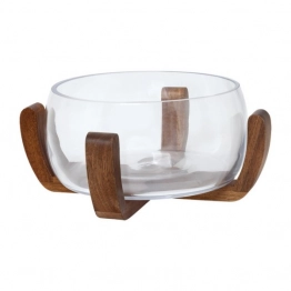 Σαλατιέρα Γυάλινη-Ξύλινη Ακακίας 22x11εκ. Cryspo Trio 65.000.221