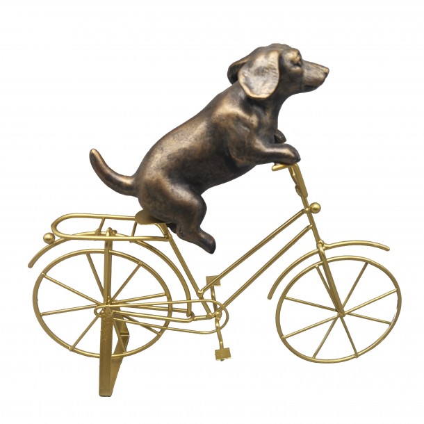 Διακοσμητικός Επιτραπέζιος Σκύλος Σε Ποδήλατο Polyresin Χρυσό ESPIEL 26,5x6x22,8εκ. FIG203