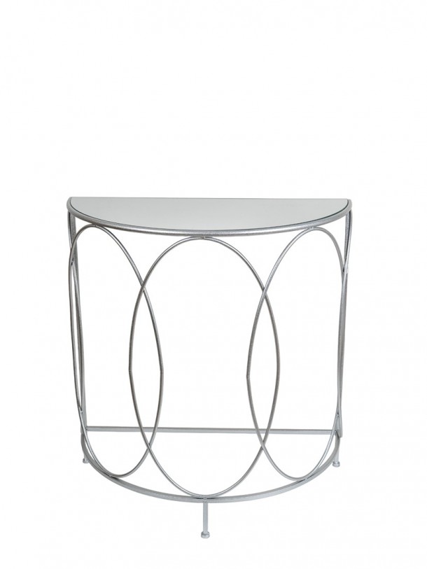 Κονσόλα Μεταλλική Οβάλ Ασημί Με Τζάμι Καθρέπτη 75x37,5x81εκ. Zen Collection 25.54.52041