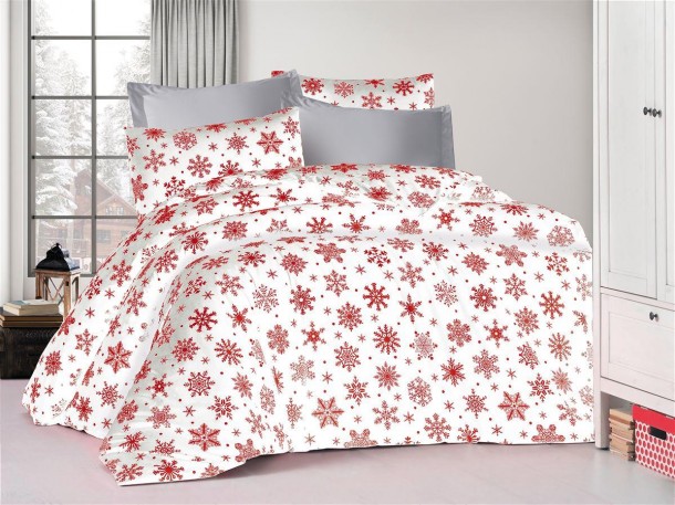 Σετ Σεντόνια Polycotton Μονά 160x240εκ. Snowflake 462 White-Red DimCol