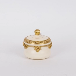 Διακοσμητικό Κουτάκι Με Καπάκι Polyresin Λευκό-Χρυσό 9,5x10,2εκ. ESTHETI 752-28618