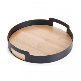 Δίσκος Σερβιρίσματος Μεταλλικός-Ξύλινος Μαύρος-Natural Φ30x5,8εκ. Oriana Ferrelli CLG7599130BK