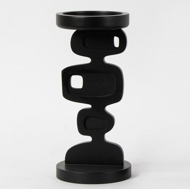 Κηροπήγιο Μεταλλικό-Ξύλινο Μαύρο 12x26εκ. ESTHETI 819-00163