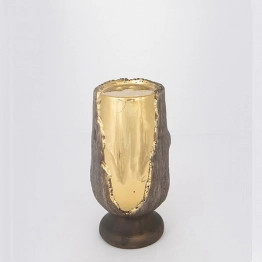 Κηροπήγιο Κεραμικό Καφέ-Χρυσό 10x10x20εκ. ESTHETI 752-25048