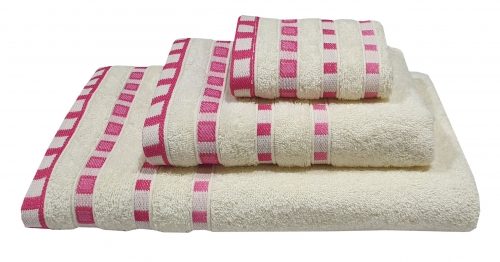 Σετ Πετσέτες 3τμχ Βαμβακερές Ζακάρ Cream-Fuchsia Komvos Home 7000014-12