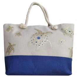 Τσάντα Θαλάσσης Λινάτσα Με Χελώνες & Μάτι 54x15x37εκ. Summer Tiempo 42-3133