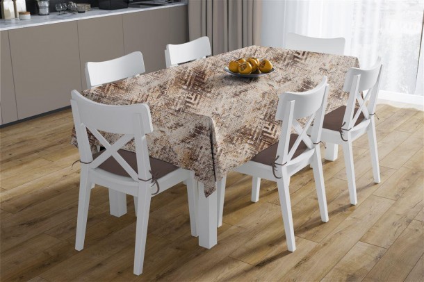 Σετ 2τμχ Τραπεζομάντηλο & Runner Polycotton Αλέκιαστο 140x140εκ.-40x140εκ. Skid Marks 472 Beige DimCol
