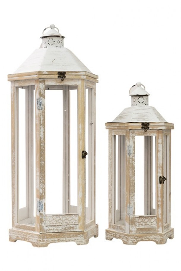 Φανάρι Σετ 2τμχ Ξύλινο Μπεζ 33x29,5x77εκ.-25x22x53εκ. Zen Collection 24.17.49791