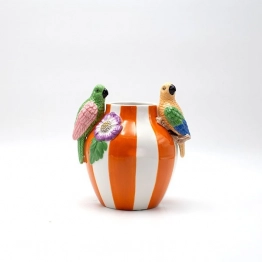 Βάζο Κεραμικό Με Παπαγάλους Πολύχρωμους Λευκό-Πορτοκαλί 17x14x18,2εκ. ESTHETI 819-00581