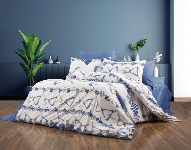 Σετ Σεντόνια 4τμχ Polycotton Υπέρδιπλα 220x240εκ. Δαρεία 489 White-Blue DimCol