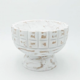 Διακοσμητικό Μπωλ Με Πόδι Ξύλινο Λευκό-Καφέ 24x17,5εκ. ESTHETI 819-00403