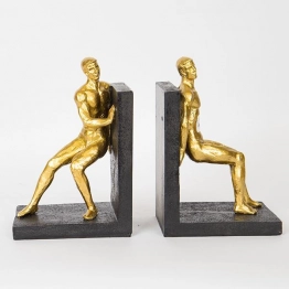 Βιβλιοστάτης Σετ 2τμχ Με Αγαλματίδια Χρυσά-Μαύρα 33,5x11,5x25εκ. ESTHETI 752-19013