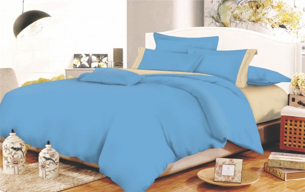 Παπλωματοθήκη Polycotton Διπλή 200x240εκ. Με Φάσα Komvos Home Sky Blue - Beige 7000689-91