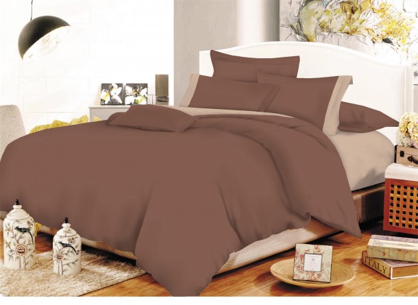 Σετ Σεντόνια Με Φάσα Polycotton Διπλά 200x240εκ. Brown-Beige Komvos Home 7001105-17