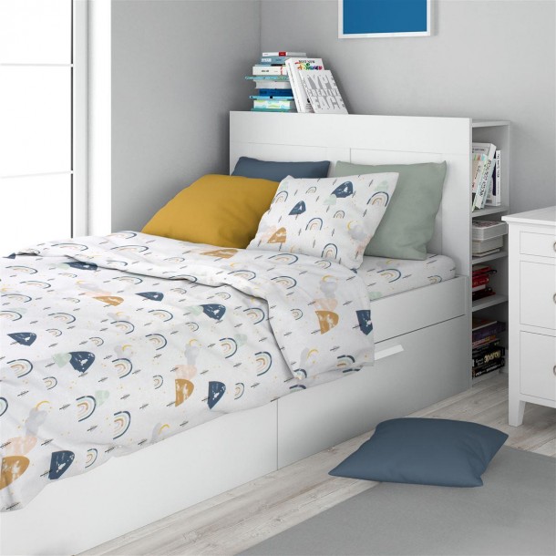 Σετ Σεντόνια 3τμχ Βαμβακερά Μονά 160x240εκ. Rainbow 574 White-Blue Dimcol