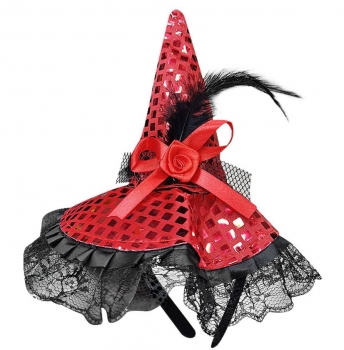 Στέκα Καπέλο Μάγισσας με Πούλιες 26x20εκ. Μαύρο-Κόκκινο Carnavalista 3-2453
