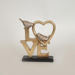 Διακοσμητικό Επιτραπέζιο Polyresin Love Με Πουλιά Χρυσό-Ασημί 16,2x4,5x19,2εκ. ESTHETI 752-28540