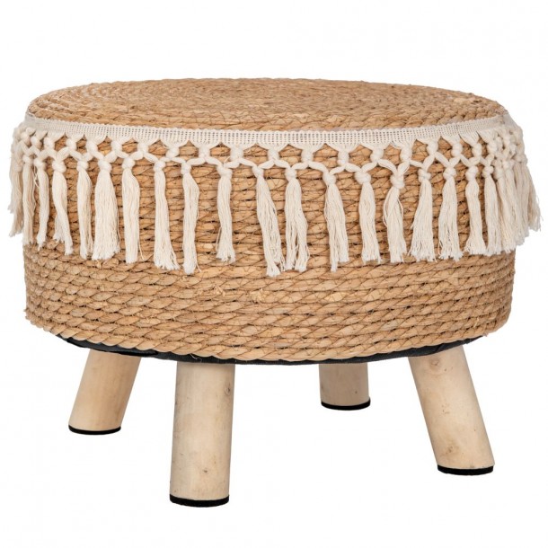 Σκαμπώ Πλεκτό Boho Καφέ-Natural Με Κρόσσια 28x40εκ. iliadis 90096