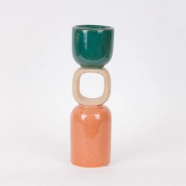 Κηροπήγιο Κεραμικό Πράσινο-Μπεζ-Σομόν 9,5x31,5εκ. ESTHETI 752-25062