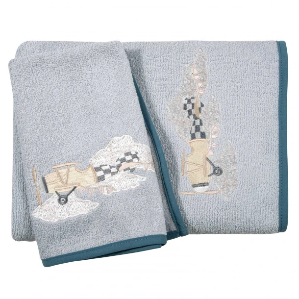Σετ Πετσέτες 2τμχ Βαμβακερές Με Κέντημα Essential 8852 Γκρι-Μπλε Greenwich Polo Club