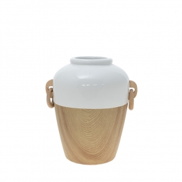 Βάζο Κεραμικό-Ξύλινο Λευκό-Natural 26x21,5x28,5εκ. Zen Collection 23.49341